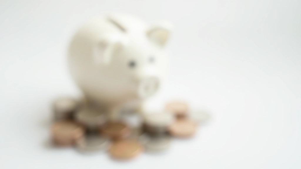 Piggy bank with coins stacked beside it on white background representing savings growth